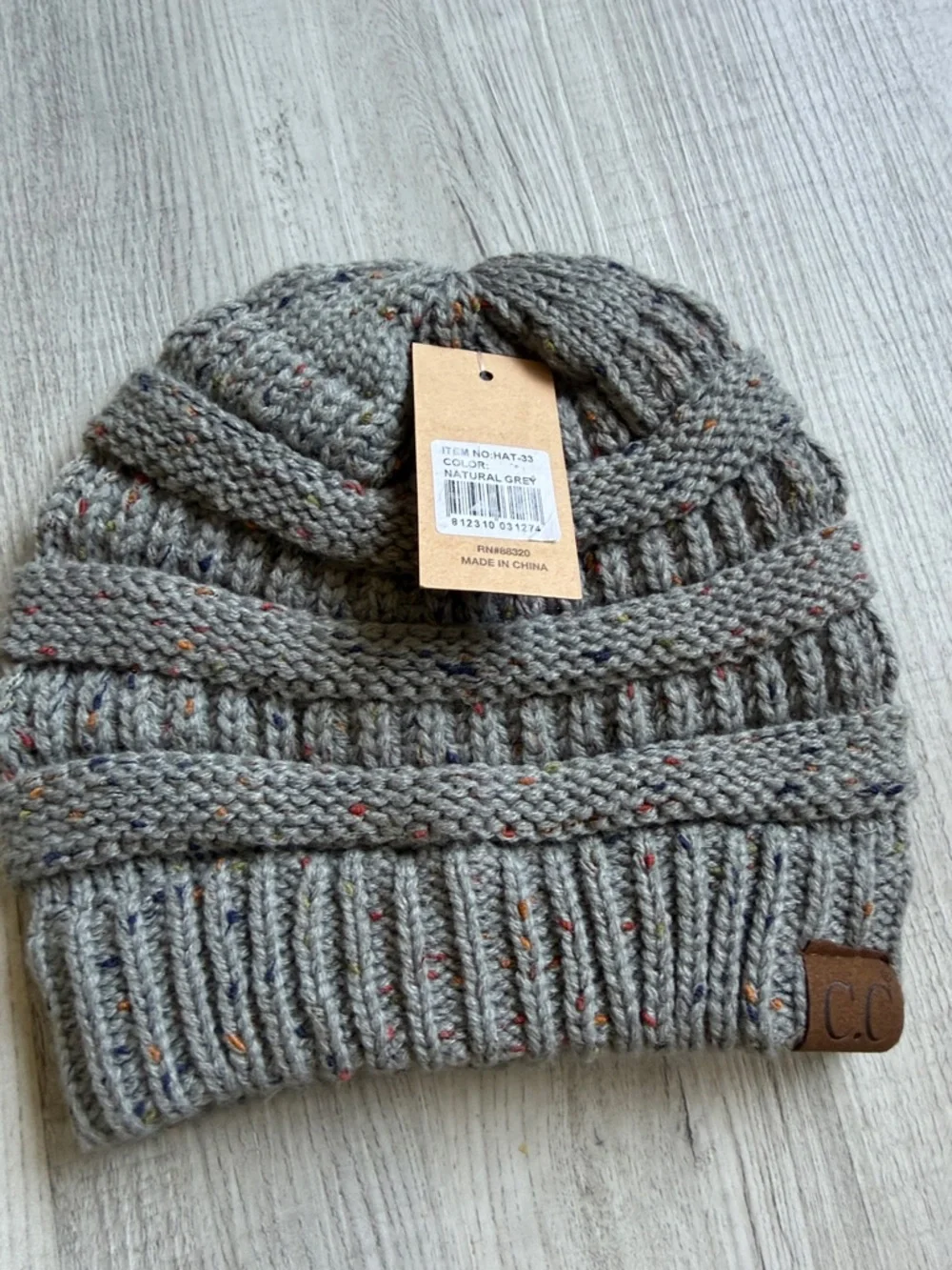 CC Knit Speckled Gray Beanie with Ribbed Cuff